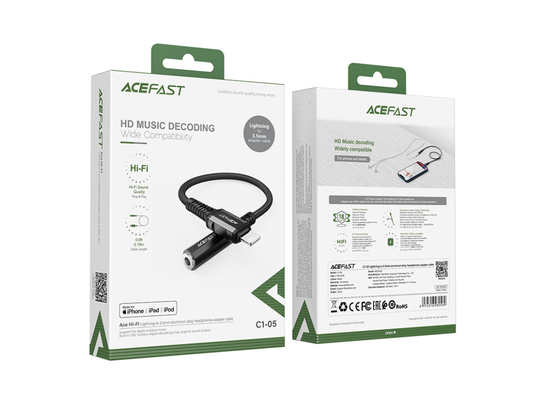 ACEFAST C1-05 Lightning to 3.5mm Audio Cable, MFI Certified - 0.18m ACEFAST C1-05 Lightning to 3.5mm Audio Cable, MFI Certified - 0.18m